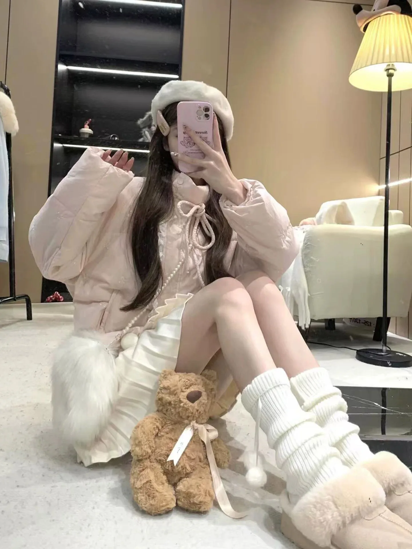 핑크 오르트 여성용 다운 재킷 스위트 코리안 스타일 겨울 코트 따뜻한 슬리퍼 출퇴근 패션 폴리에스터 섬유 롱 슬리브