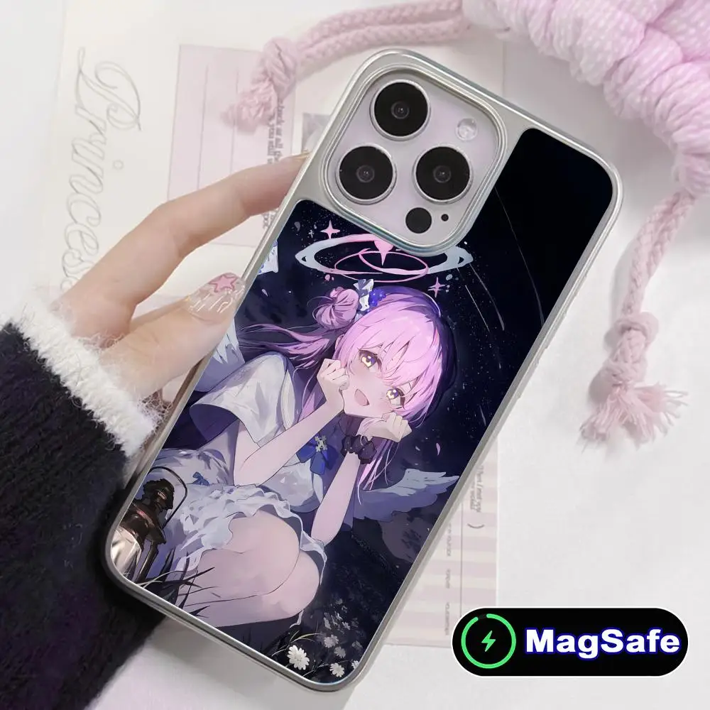 

Чехол для телефона Blue Archive Misono Mika для iPhone 17, 16, 15, 14, 13, 12, 11 Air Pro Max Plus Magsafe с серебряным покрытием, красочный чехол