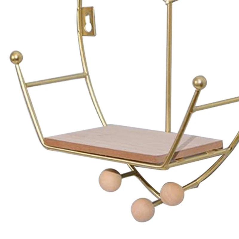 Плавающие полки в форме листьев, металлический настенный декор, деревянная настенная полка для хранения, украшения для дома, искусство для спальни, прочное золото