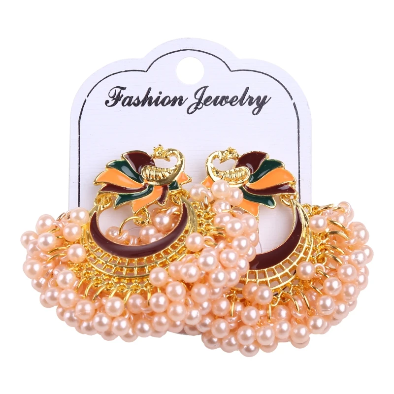 أقراط Jhumka Jhumki الكلاسيكية المتدلية أقراط الطاووس الهندية من بوليوود كوندان