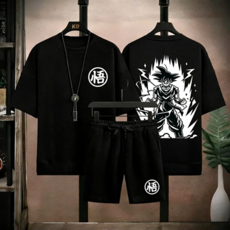 

Dragon Ball Z Waffle Set Men Summer Short Sleeve T-Shirt And Shorts Set Anime Goku Print Casual Outfit 2026