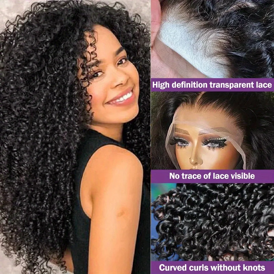 13x4 13x6 Hd Transparent Deep Wave Lace Front Wigs Human Hair 200% Density Curly Human Hair Frontal Wigs For Women Pre Plucked image 5
