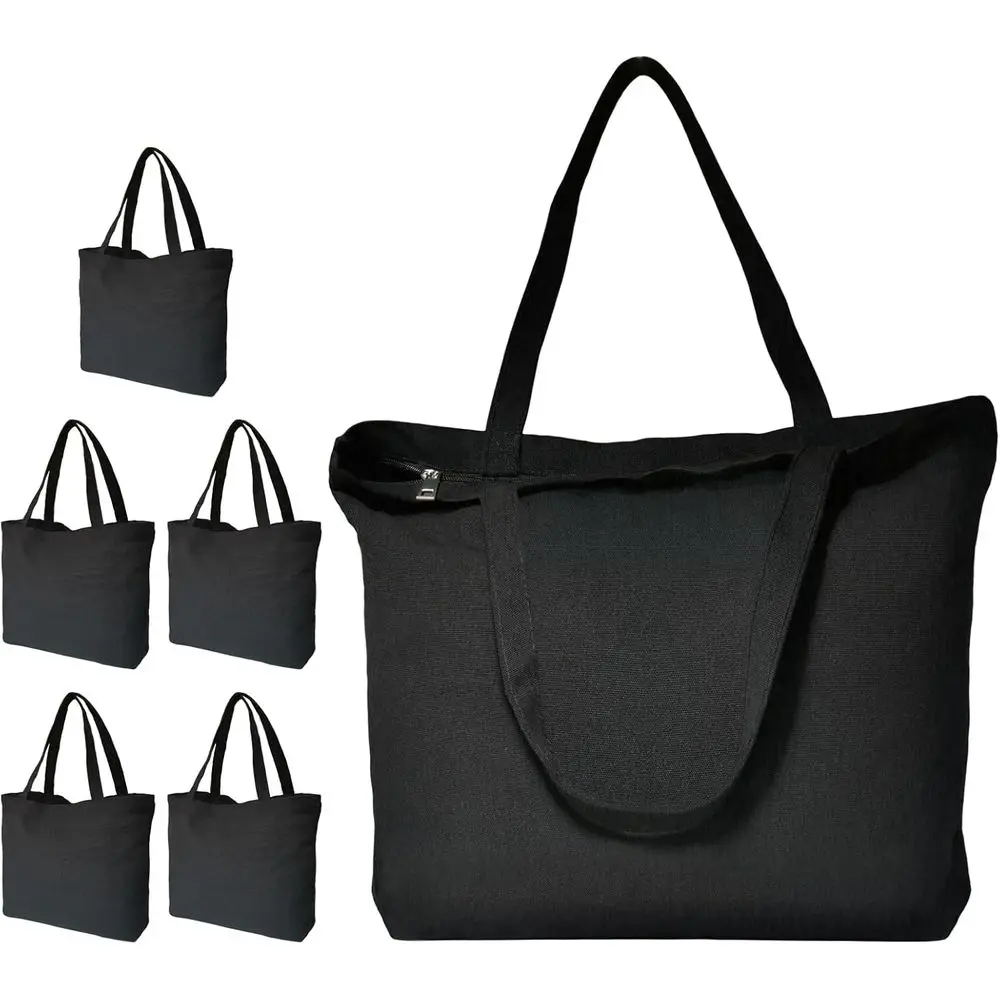 

Canvas Tote Bag with Zipper, 6-Pack, 17x14x3.9, Thick 12Oz Cotton, Men & Women Shopping Bags for Customization