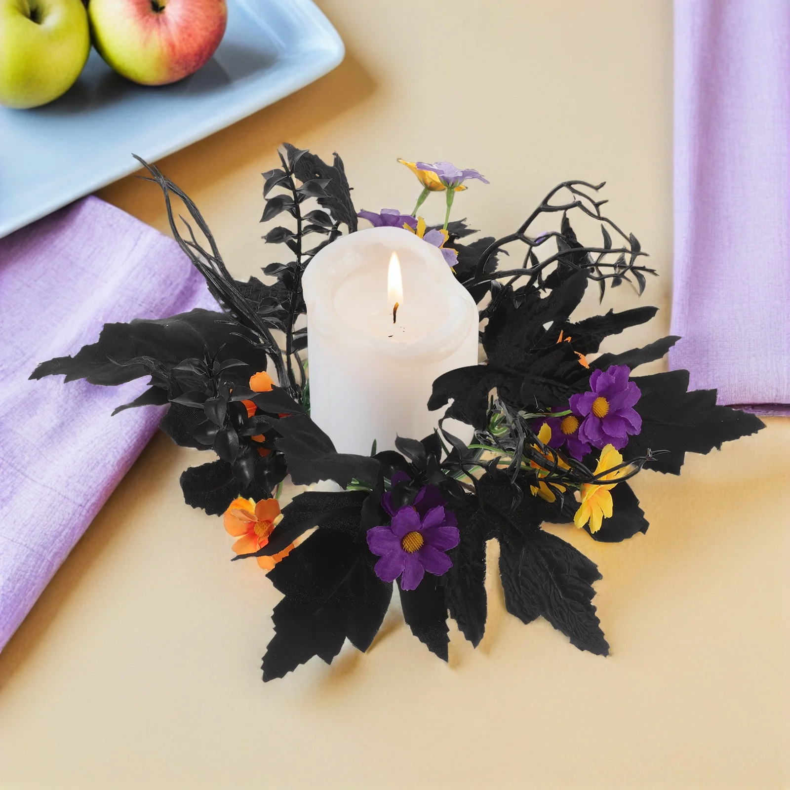 

2 Pcs Candlestick Decoration Garland Wreath Rings Dried Flowers Artificial for Table Pillar Plastic Autumn