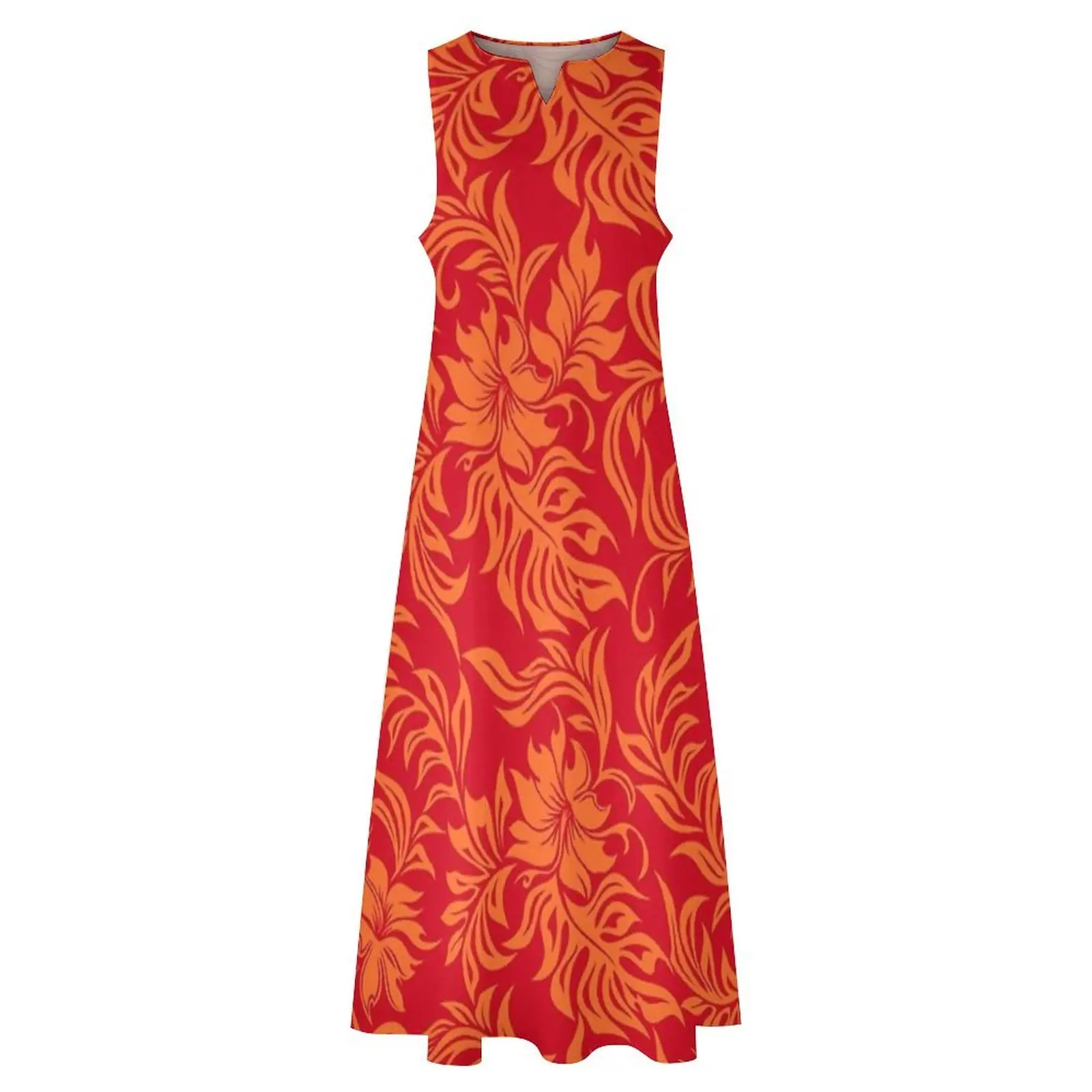 Waikiki hibisco havaiano pareau floral-vermelho e laranja vestido longo vestido feminino vestidos de festa mulher vestidos para festa de casamento