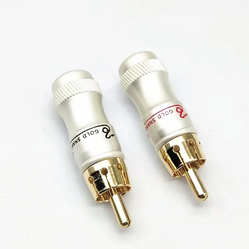 4pcs/lot Male Audio Video Connector Gold Adapter For Cable DIY gold snake RCA Plug HIFI Goldplated Audio Cable RCA