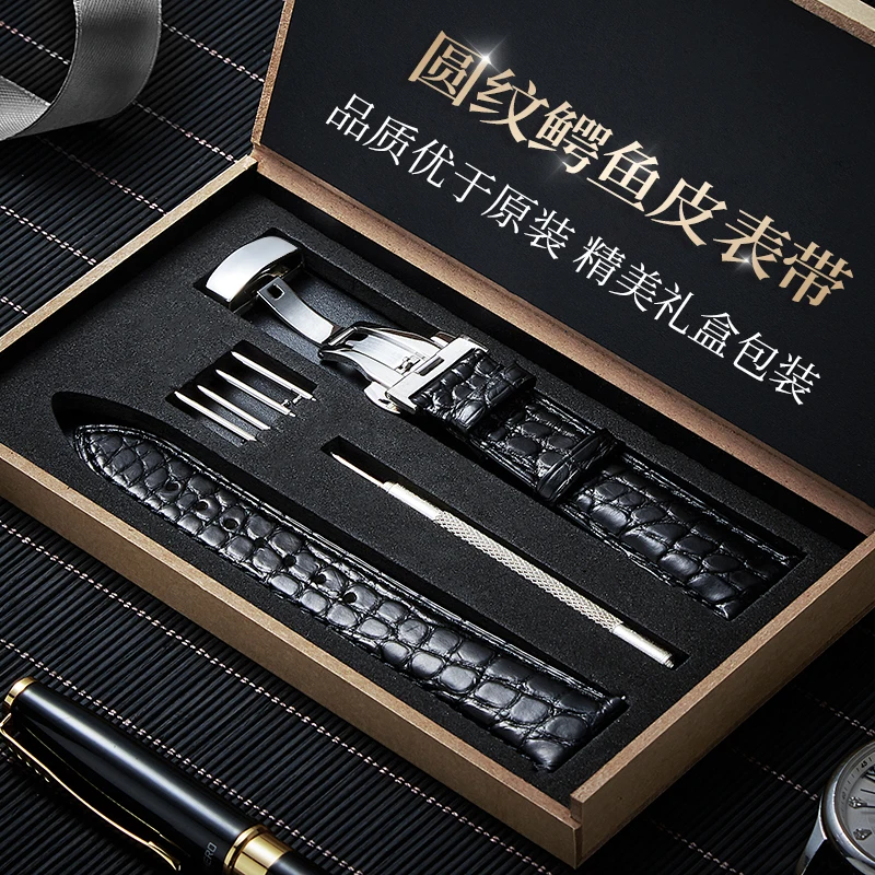 Alligator Leather Watch Strap Compatible with Glashütte Original Vintage Eccentric Pioneer Collection Men's Original Watches