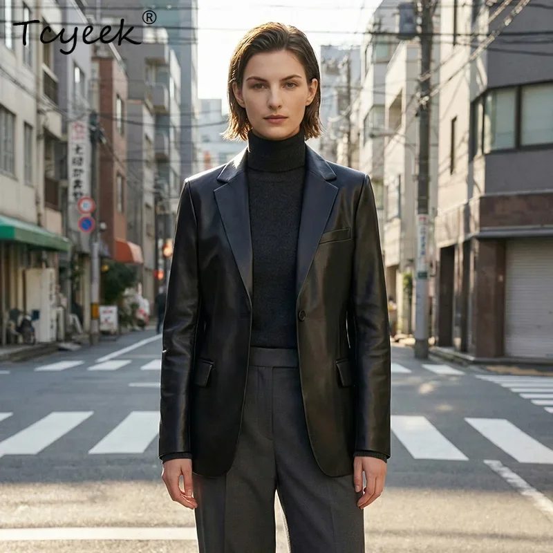 Tcyeek Real Leather Jacket Women High-end Genuine Sheepskin Suit Coat Woman Fashion Slim Fit Autumn Clothing 2026 Blazers جواكيت