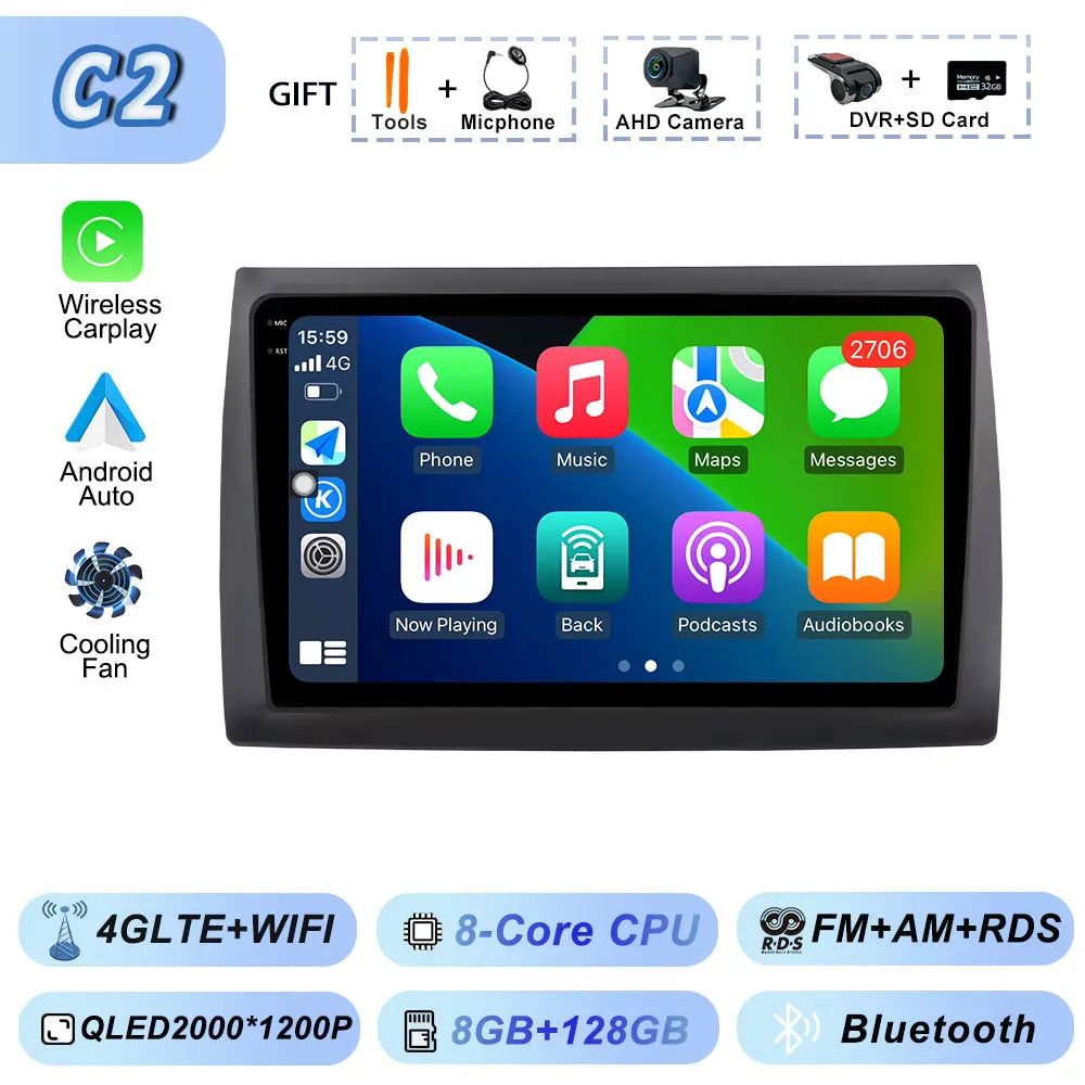 Draadloze Carplay Auto Android voor Fiat Stilo 2002-2010 Autoradio GPS Stereo Multimedia WiFi Viedo Speler Autoradio Navigatie