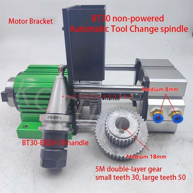 Eixo sem motor BT30 cilíndrico semiautomático para troca de ferramentas, adequado para perfuração e entalhe.