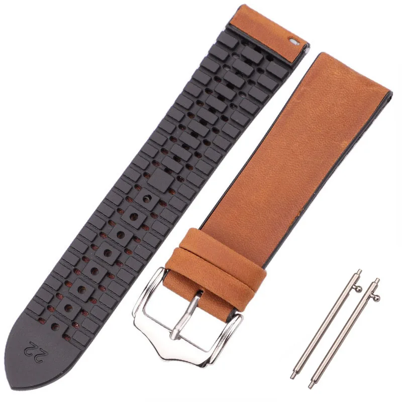 DUTRIEUX Echtes Leder Uhr Band Armband Männer Frauen 10 Farben Gummi Wasserdicht Atmungsaktiv Armband 18mm 20mm 22mm Strap zubehör 3