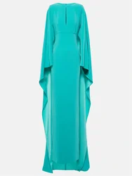 Customized High Neckline Sleeveless Chiffon Cape Crepe Straight Evening Dress Elegant Back Zipper Floor Length Gowns For Women