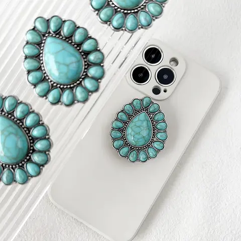 Fashion Turquoise Socket Grip Lazy Bracket Talk Grip Foldable Phone Holder