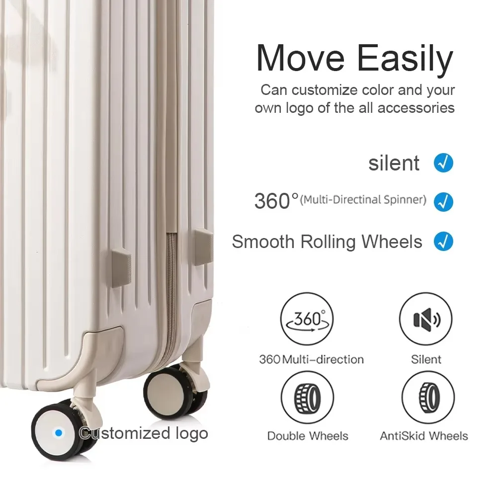 حقيبة فتح أمامية من سبائك الألومنيوم بعجلات واسعة وحقيبة سفر عالية السعة مع عجلة وقابس شحن USB #4