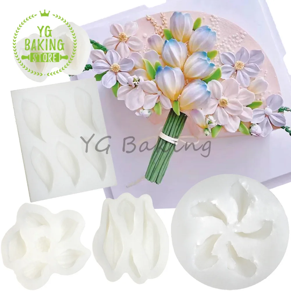 Dorica-Molde de silicona para decoración de tartas, espátula 3D de tulipán/Gesang, cuchillo de paleta de hojas, pétalos de Chocolate, herramientas para hornear