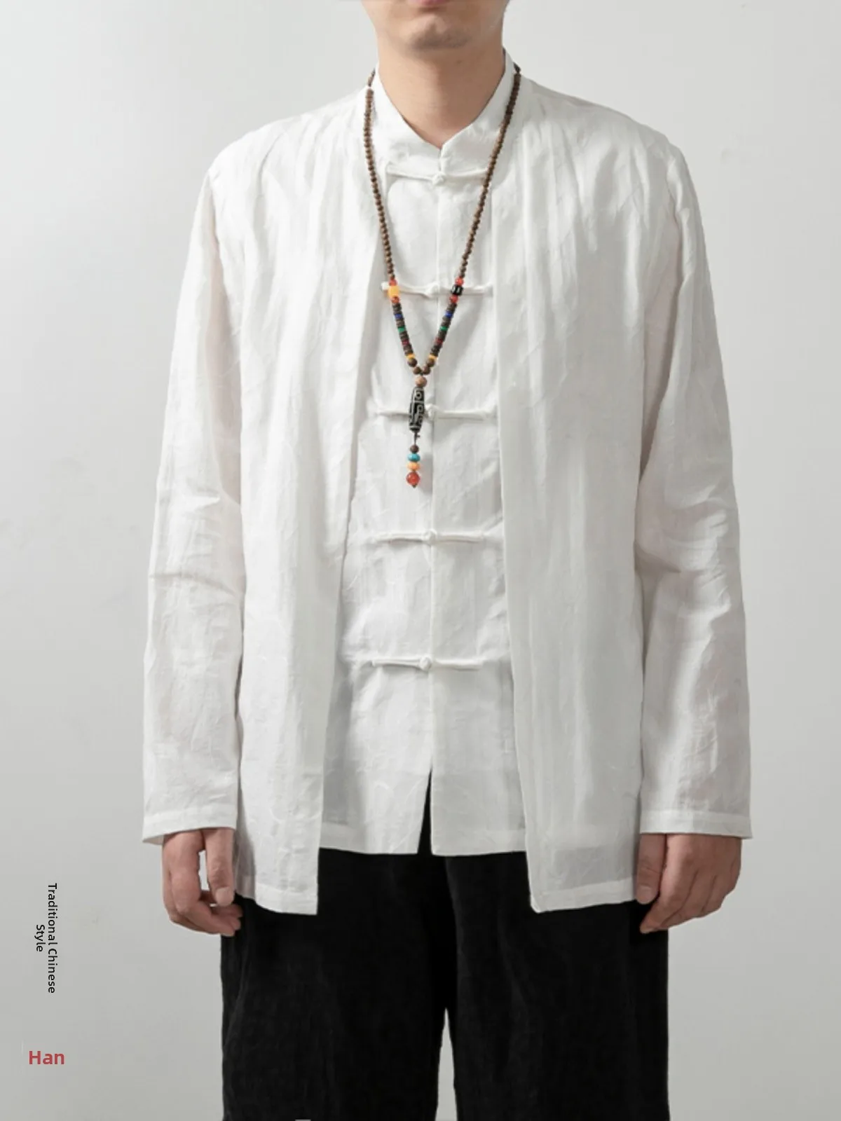 

Retro Chinese Sle Cotton Linen Jaet with Button Collar for Young Men Casual Wear Spring Autumn Season Long Sve Outerwear