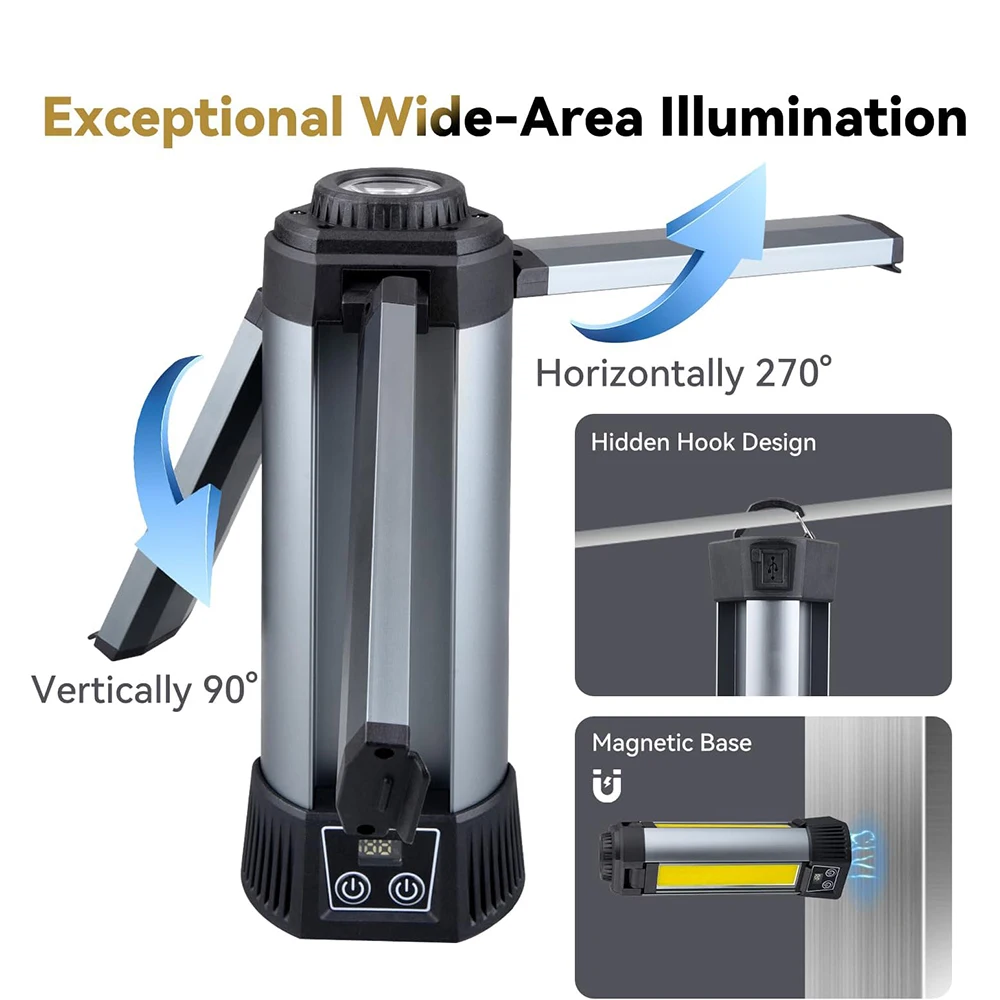 Luz de trabajo LED recargable con soporte, luz de trabajo inalámbrica, luz de Camping regulable más brillante con trípode desmontable para exteriores