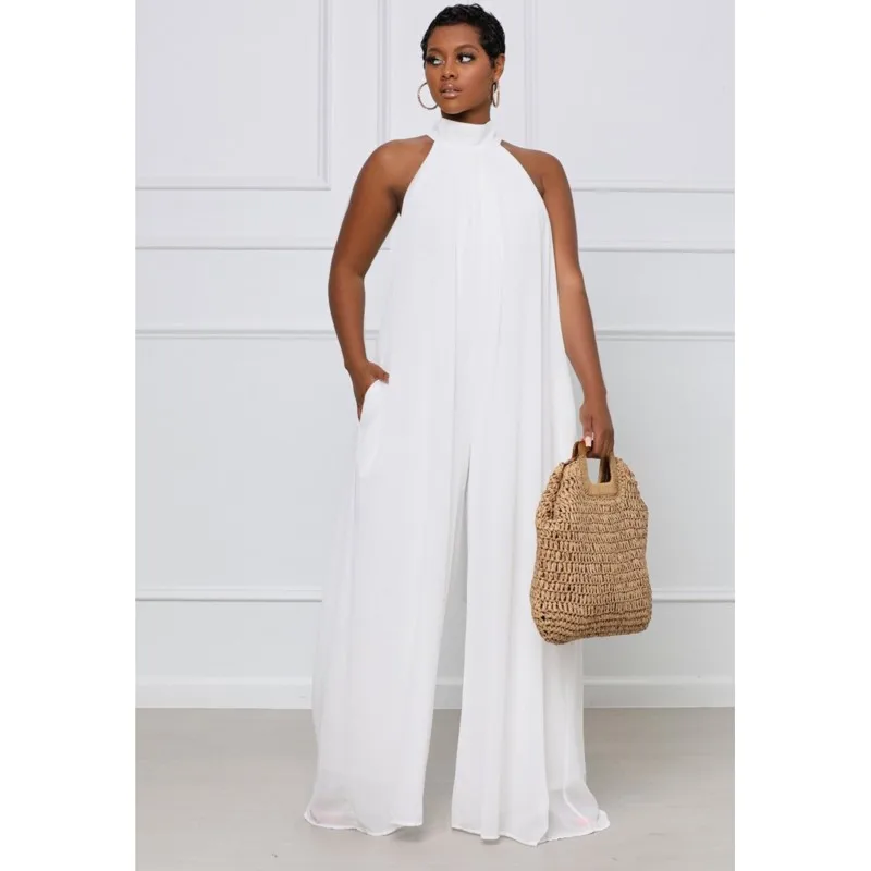2024 Women Summer Sleeveless Chiffon Commute Loose Jumpsuits Fashion Elegant Solid Jumpsuit Female Party Club Jumpsuits Outfits