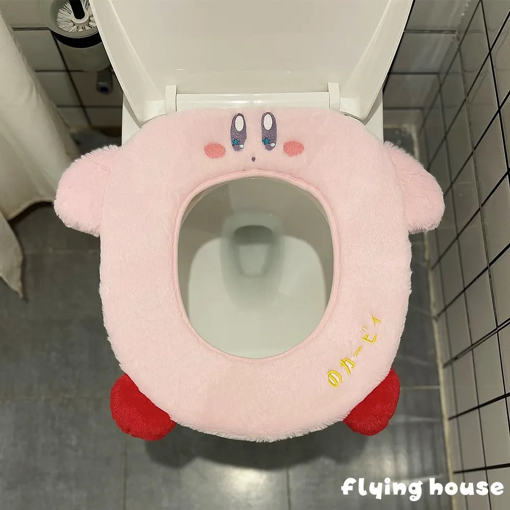 Cartoon Anime Kawaii Star Kirby Winter Warm Toilet Seat Cover Mat Bathroom Toilet Pad Cushion Soft Washable Accessories