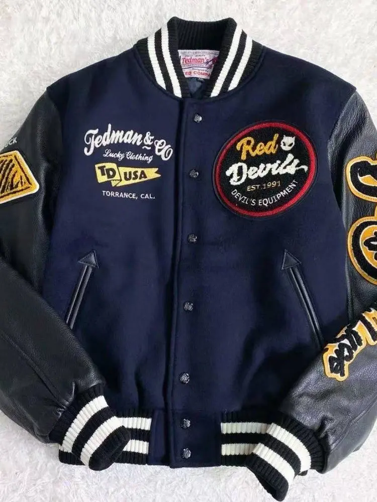 

Мужская куртка-бомбер American Sle Baseball Jaet 300 из искусственной кожи с вышивкой, весна-осень, новая трендовая модель, брендовая, в стиле хип-хоп, с элементами пэчворка