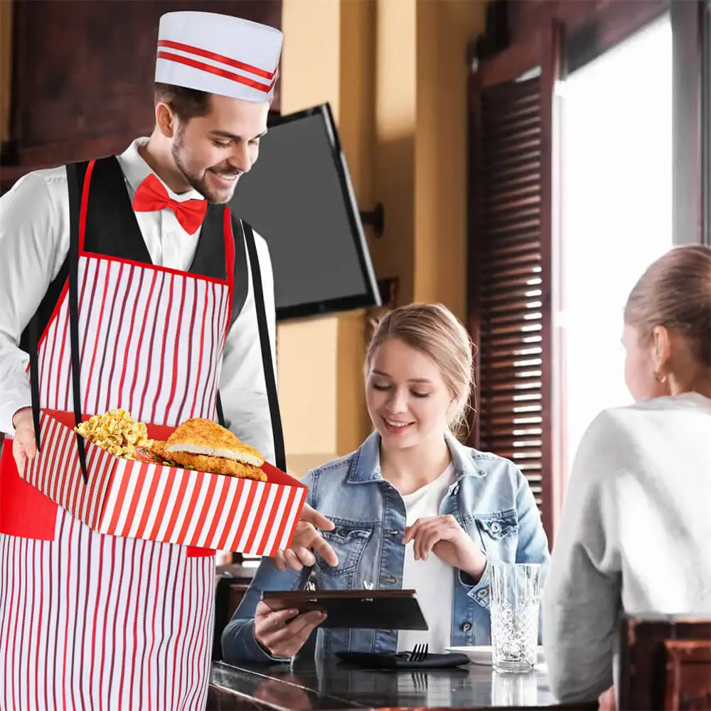 50s النادل تأثيري زي ، 4 مجموعة ، الكرنفالات ، موضوع السيرك ، هوت دوج ، صودا ، فيلم ، ليل ، شريط أحمر وأبيض ، تاكرلاما