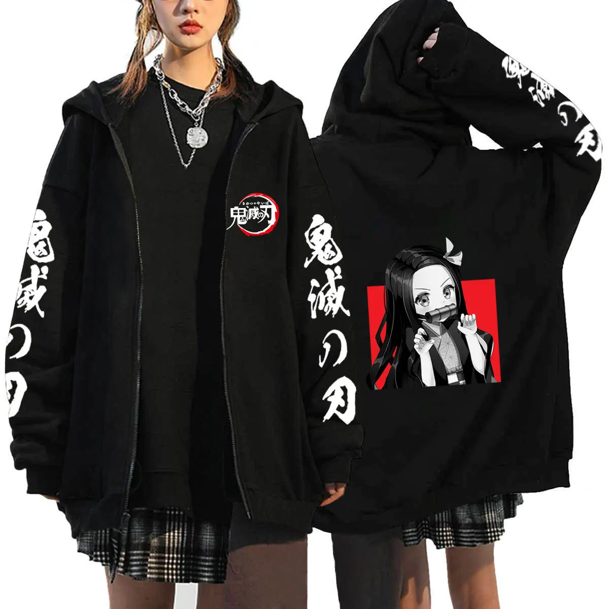 Tiktok Same Cross border Amazon Foreign Trade Ghost Blade Demon Slayer Men’s and Women’s Fashion Brand Hooded Zippered Sweater C