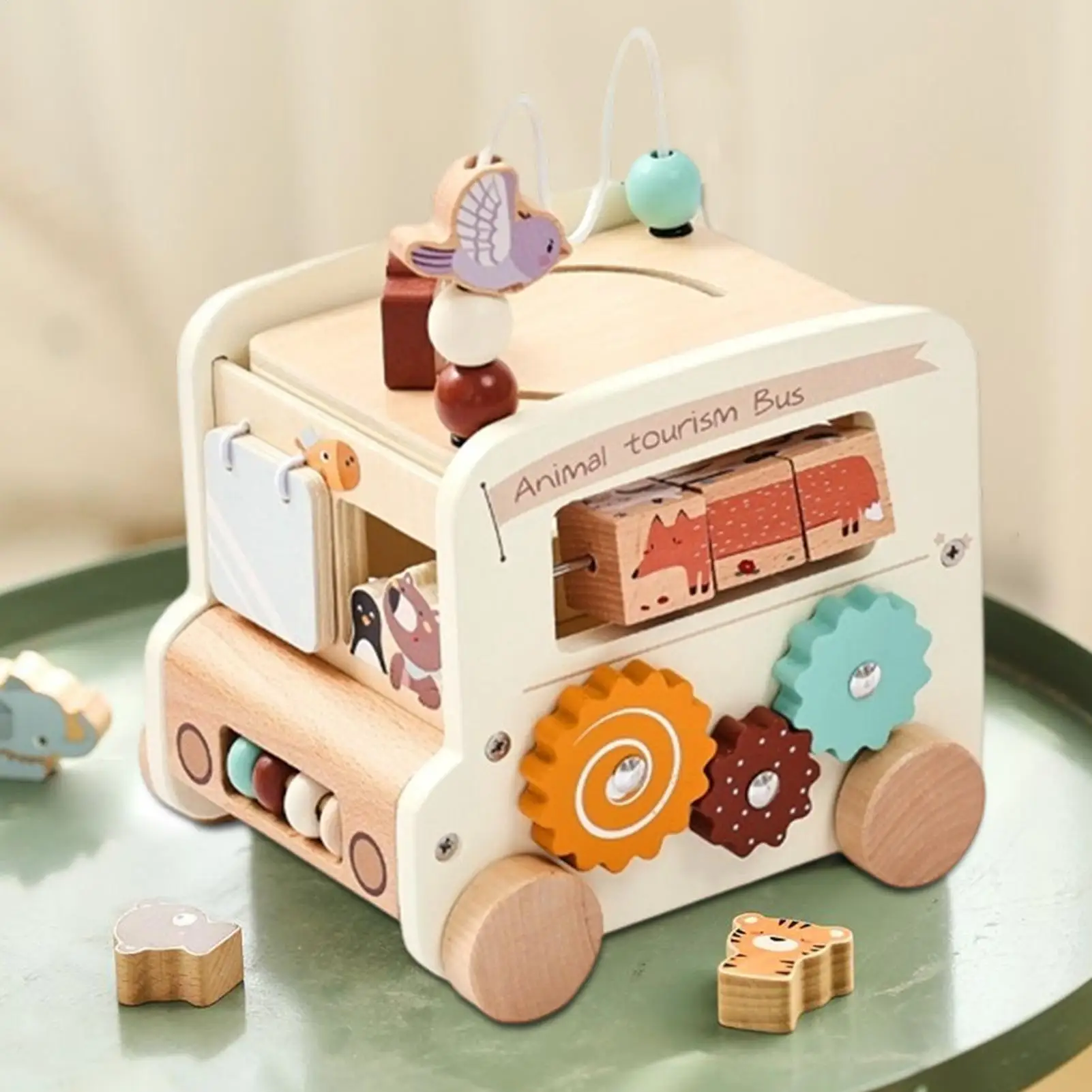 Zabawki edukacyjne autobusy 5 w 1, zabawki edukacyjne dla dzieci w kształcie autobusu, ćwiczenia dopasowywania kolorów i kształtów, klocki konstrukcyjne dla dzieci, dziewczynek i chłopców.
