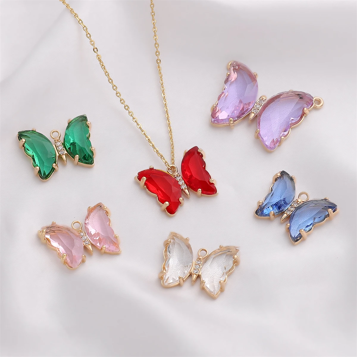 1pcs 14K Gold Plated Copper Butterfly Charm Zircon Crystal Stone Pendant Connectors for Earring Necklace Jewelry Making 22x29mm