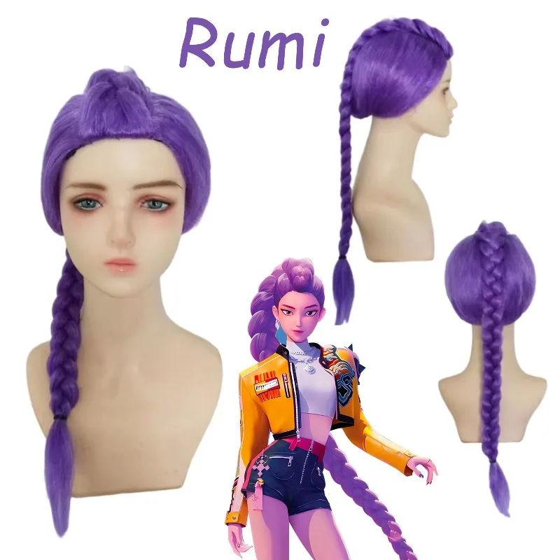 Peruka do cosplayu dla dzieci, dziewcząt, inspirowana filmami Kpop, Mira Rumi Zoey Demon Hunters, fioletowo-czarno-czerwone długie włosy, rekwizyty do cosplayu na Halloween, NOWOŚĆ 2025