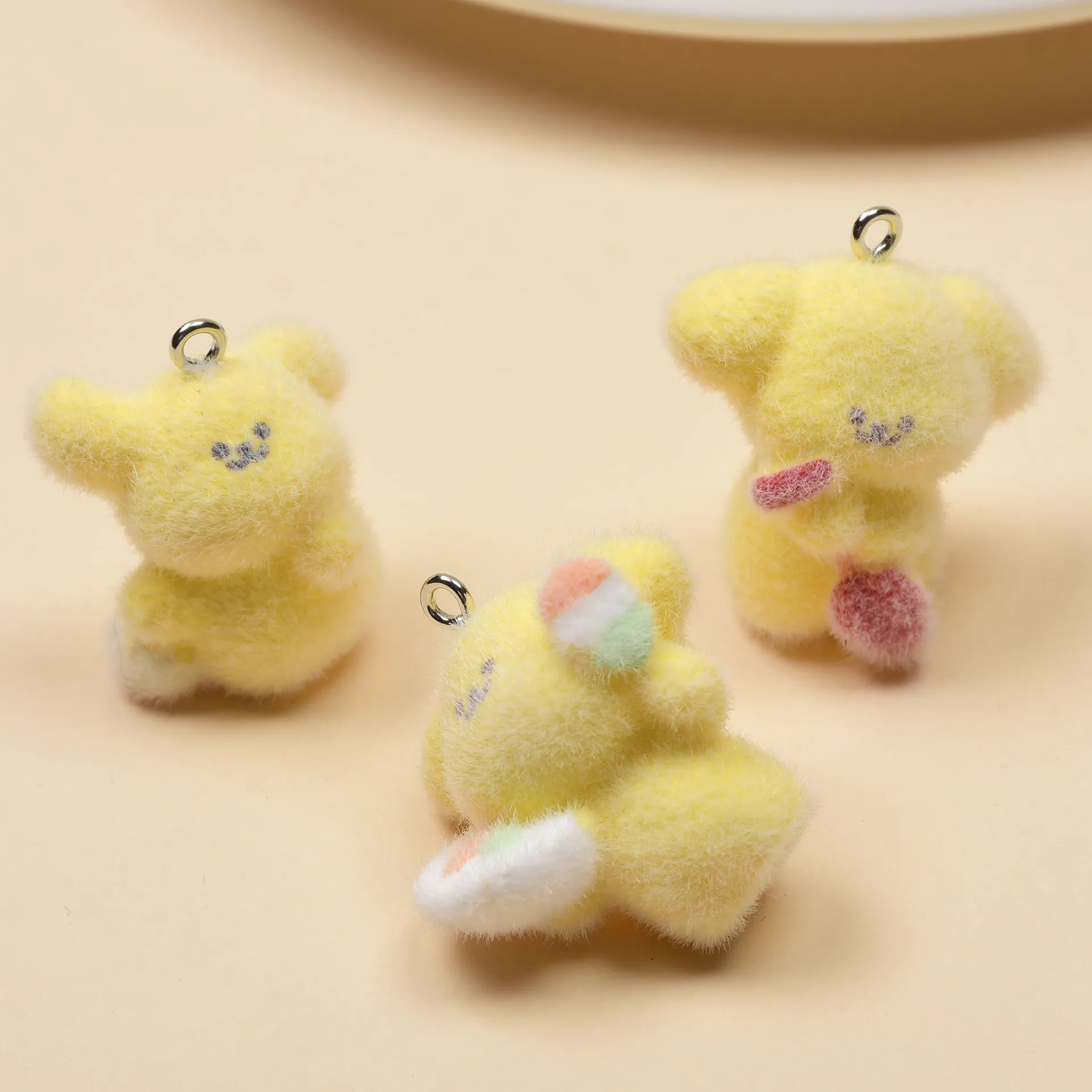 30pcs Flocking Resin Cartoon puppy Charms Plush Animal Pendant For Bag keychain DIY Craft Jewelry make Accessory wholesale