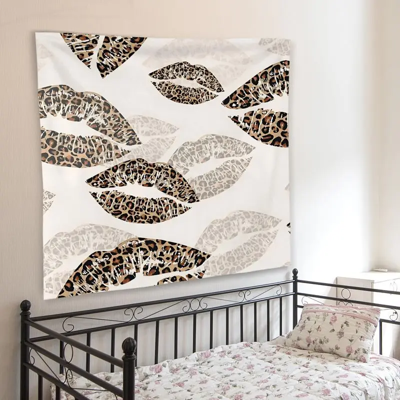VIKAMA Fashion Leopard Lips Tapestry Trendy Animal Pattern Polyester Wall Hanging Bedroom Dorm Living Room Dreamy Soft Durable