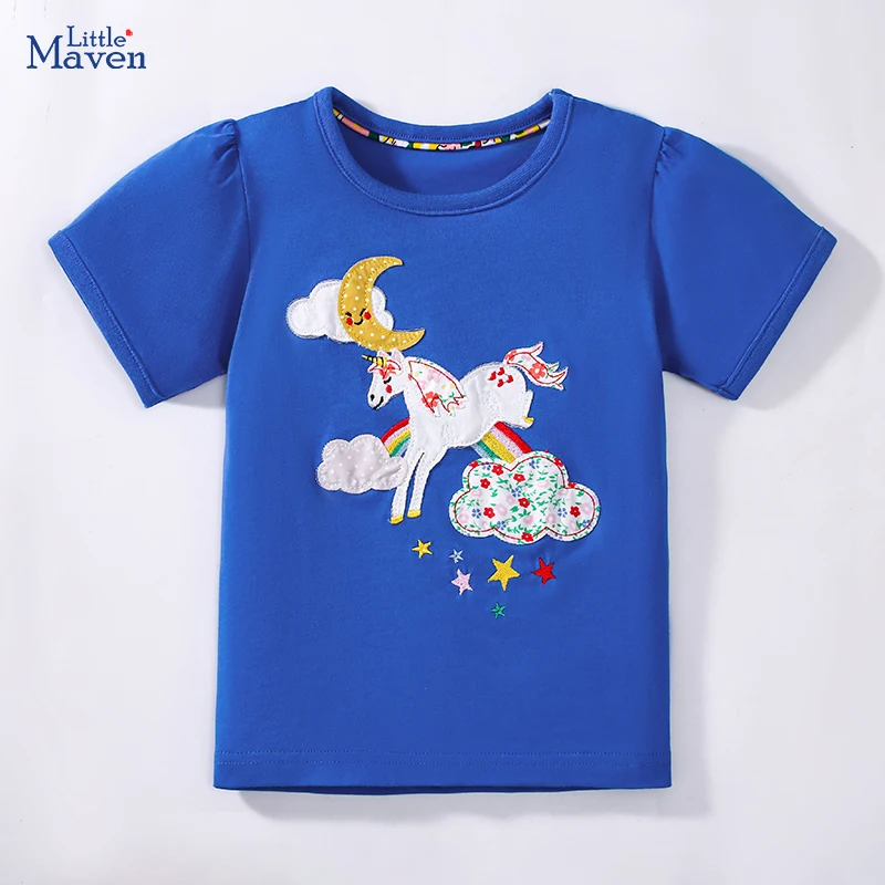 Little maven Summer Baby Girl Cartoon Unicorns T Shirts Children's Clothing Cute Rainbow Tees Girl  Princess Tops Cotton Comfort