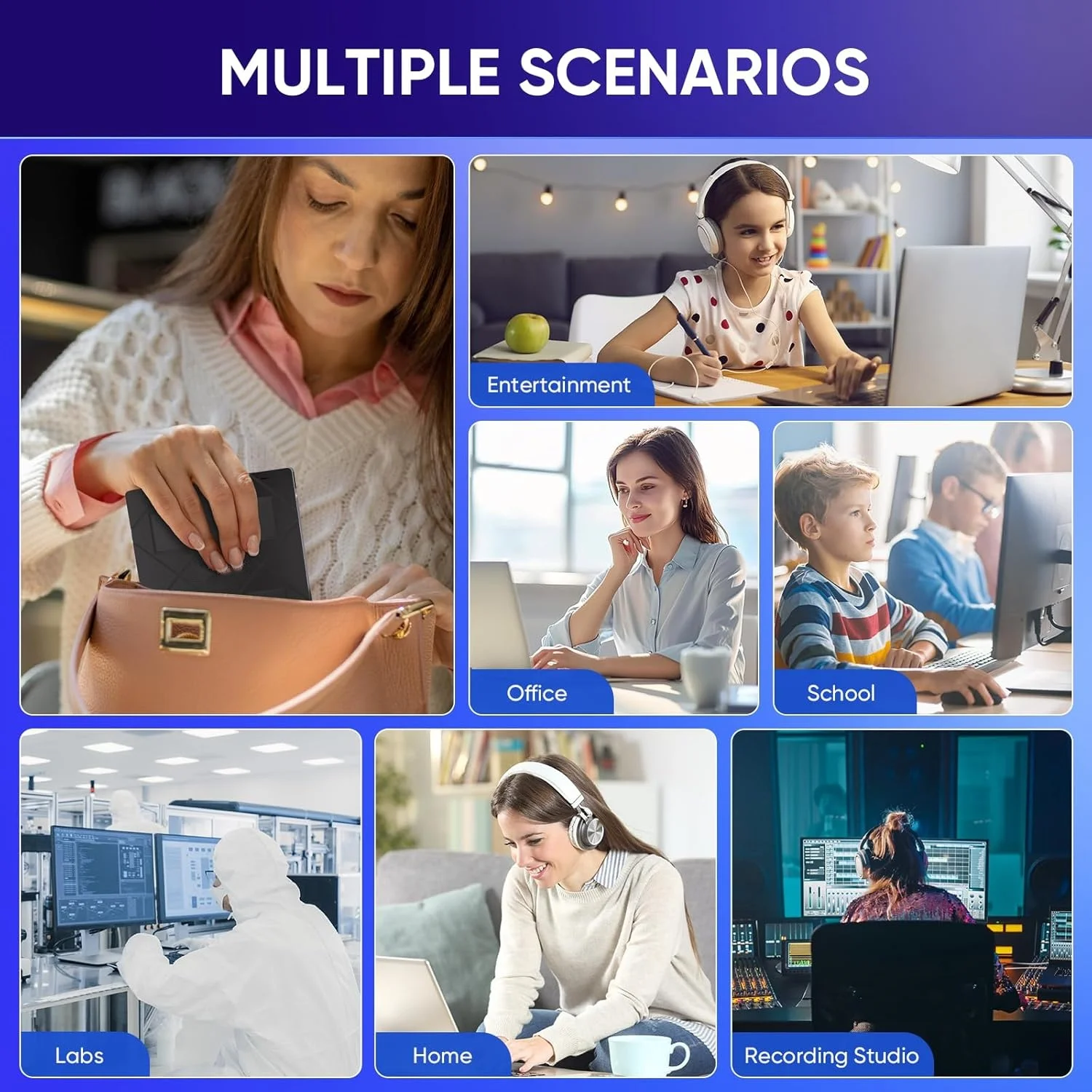 محرك أقراص CD/DVD خارجي مزود بمنفذي USB و2 منفذ من النوع c وفتحات لبطاقة TF/SD مشغل ناسخ أقراص CD DVD المحمول لأجهزة الكمبيوتر المكتبية