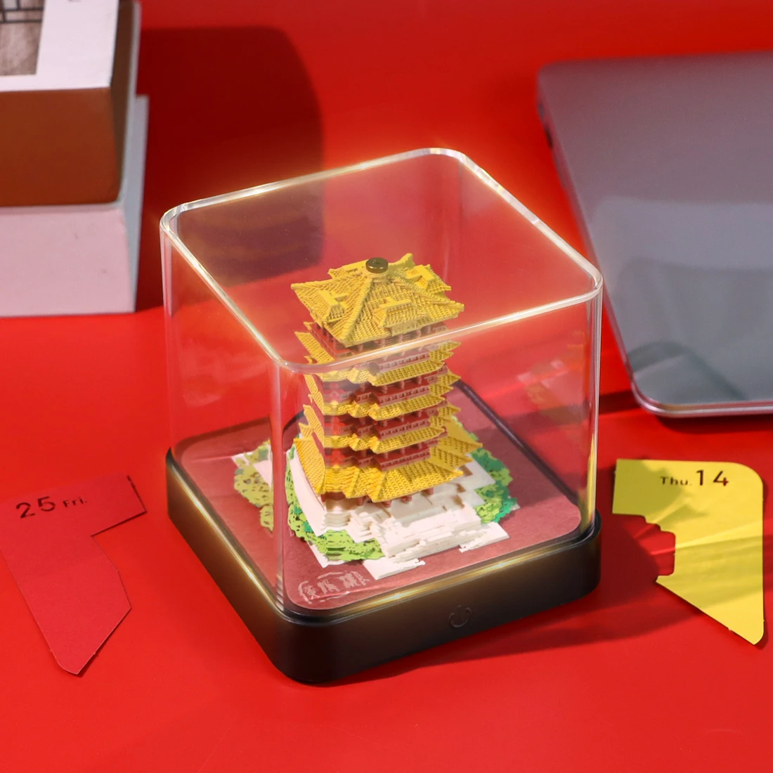 

Miniature Architecture Series Calendar Block 1:1000 Scale The Yellow Crane Tower 3D Tear-Off Model With Led Base Lighting Kit