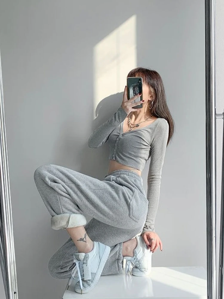 Herbst Winter Dicke Warme Sport Hosen frauen Kordelzug Baumwolle Hosen Hohe Taille Beiläufige Lose Bequeme Sport Jogginghose