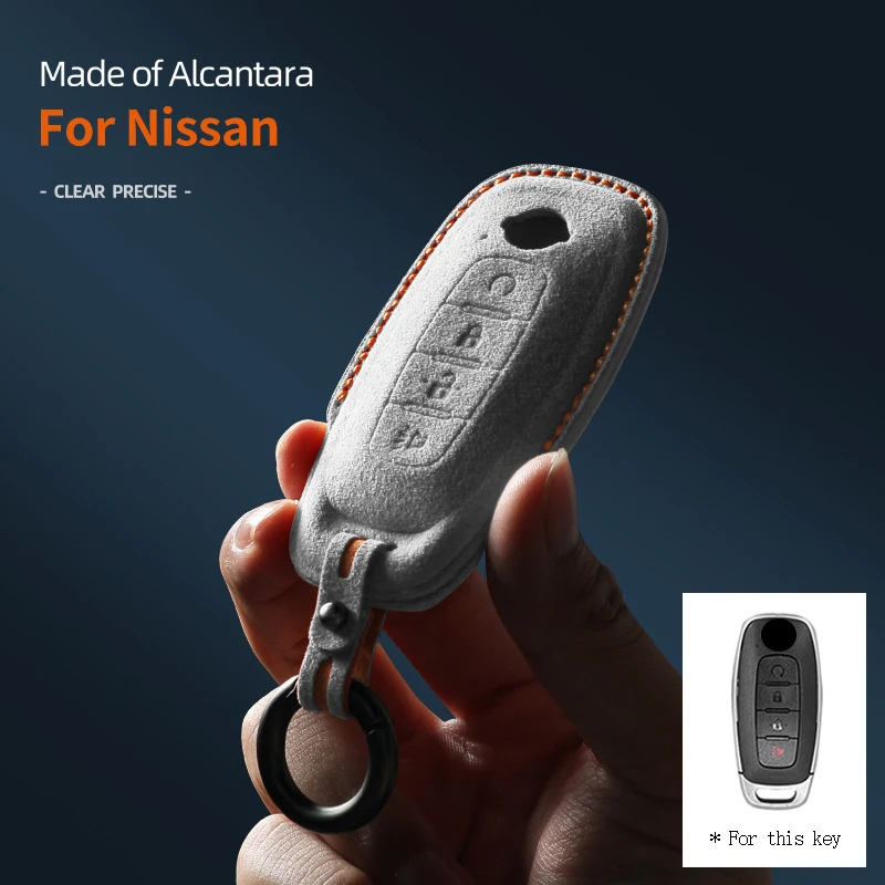 

Car Key Smart Remote Case Cover Alcantara Suede Shell For 2022-2023 Nissan Kicks Ariya Altima Tiida 4 Buttons Keychain