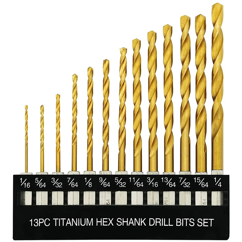 

Titanium Hex Drill Bit Set 135 Degree Tip HSS Impact Drill Bit Set for Metal, Wood Quick Change DesignB84B