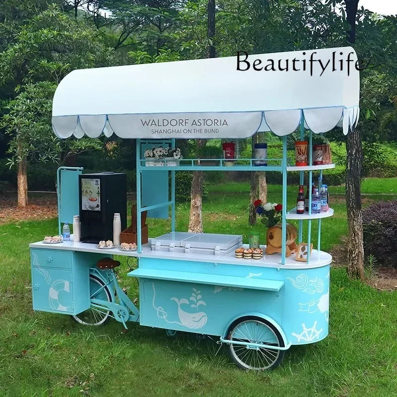 X40 S Mobile Ice Cream Truck Large Catering Cart Bar Craft Brewing Sales Desk Outdoor Beverage Coffee Three Wheel Dining Truck