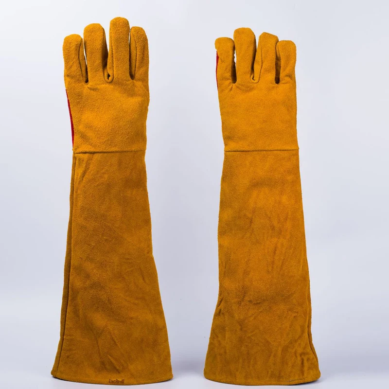 Guantes de soldador de cuero de vaca duraderos, resistentes al fuego, de 35/40/45/60cm, guantes de seguridad para el trabajo anticalor, aislamiento manual para herramientas manuales de soldadura