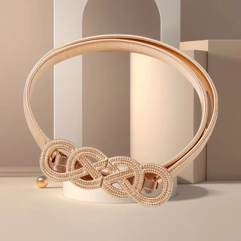 Damen-Gürtel, modisch und vielseitig, dekorativer Metall-Elastikgürtel, goldener Taillengürtel, luxuriöser Gürtel für Damen – Detail 1