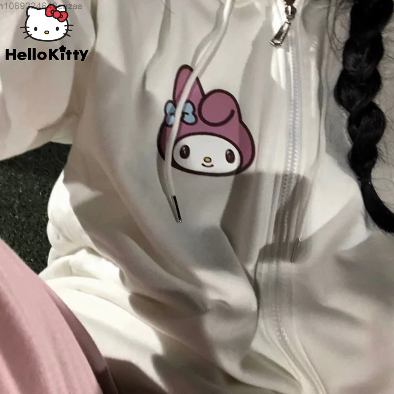 

Sanrio My Melody Soft Cute Cardigan Korean College Style Sooft Sister Coat Y2k Zipper Loose Hooded Sweet Hot JK Coat For Women