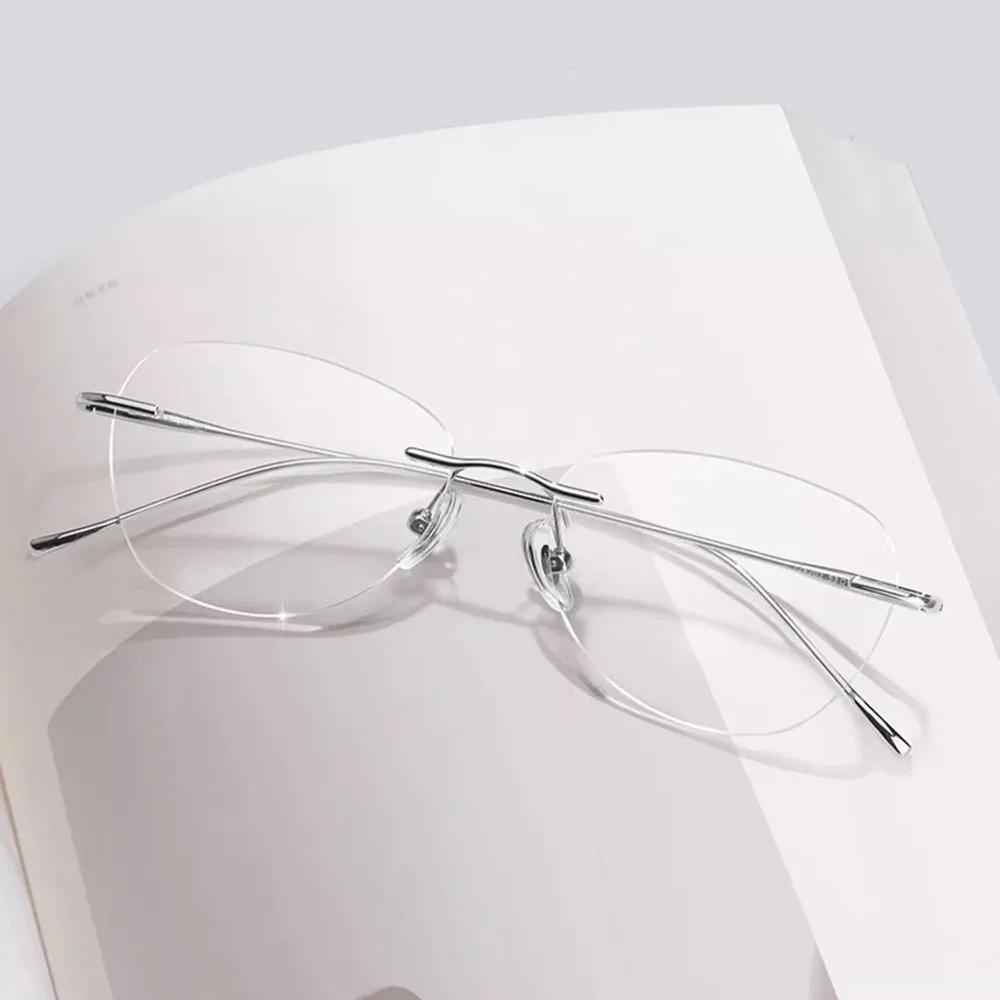 ELECCION Ultralight Pure Titanium Cat's eye Rimless Glasses Frame Women Frameless Eyeglasses Myopia Prescription Spectacles