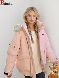 Thicken Pink Down Cotton Parkas Coats  Winter Warm Snow Wear Mid-length Casual Chaqueta Tops Korea Fashion Women Jaqueta Casaco