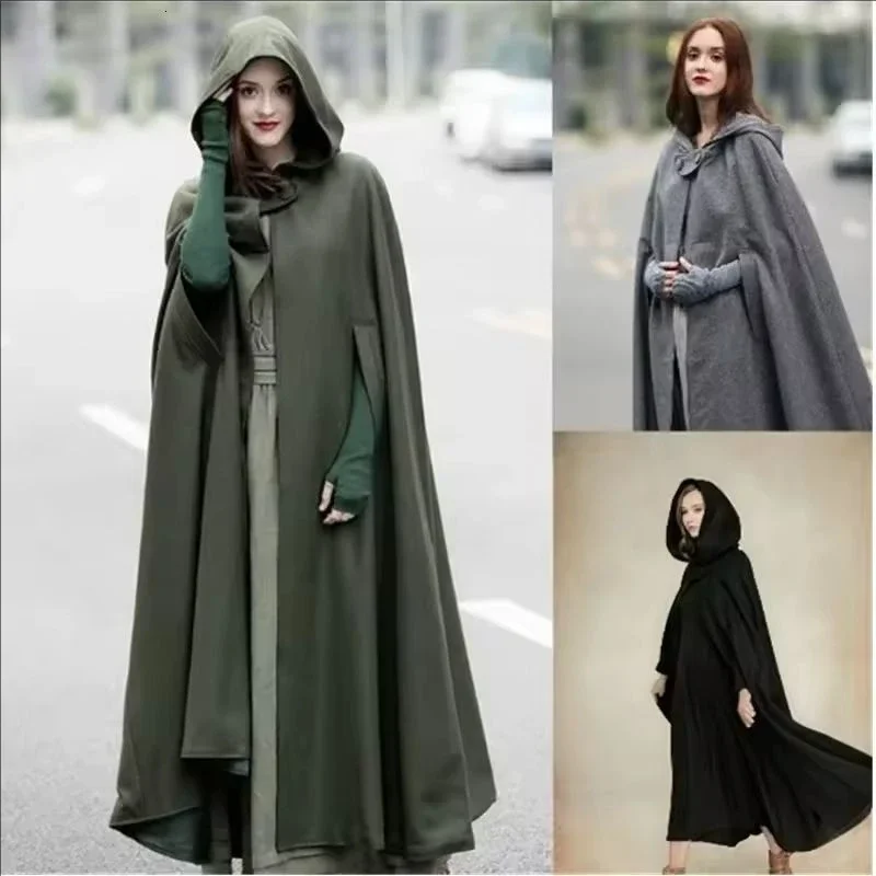 Retro Long Sleeve Gothic Cape Medieval Style Women Hooded Thin Cloak Vampire Devil Assassin Costume Halloween Wear view 3