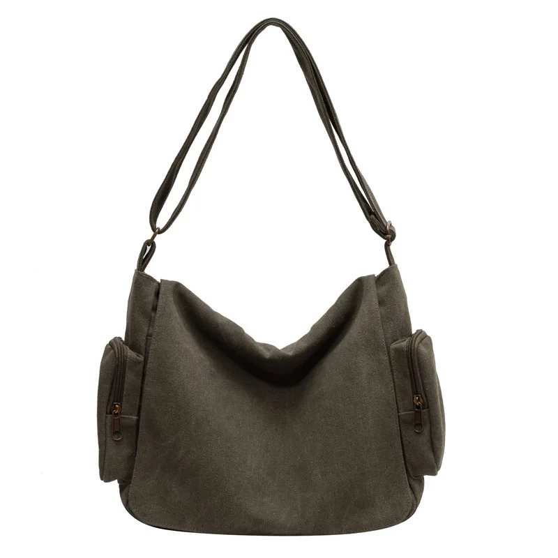 Vintage Washed Canvas Messenger Large Capacity Crossbody Sling Bag, Biker School Shoulder Bag, Fall Winter New Canvas Bag