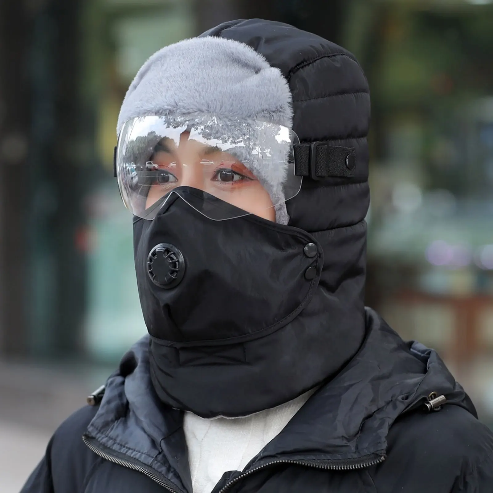 

Winter Hat Mask Cotton Protective Windproof Skiing Hat Adjustable Chin Strap for Snow Sports Camping Hiking Outdoor