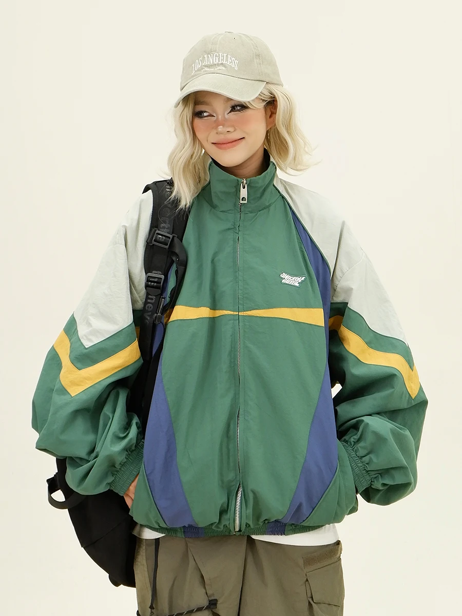 

Color Blo Contrast Loose Women's Jaet Street Sle Hooded Zipper Closure Regular Sve Length Autumn New Arrivals