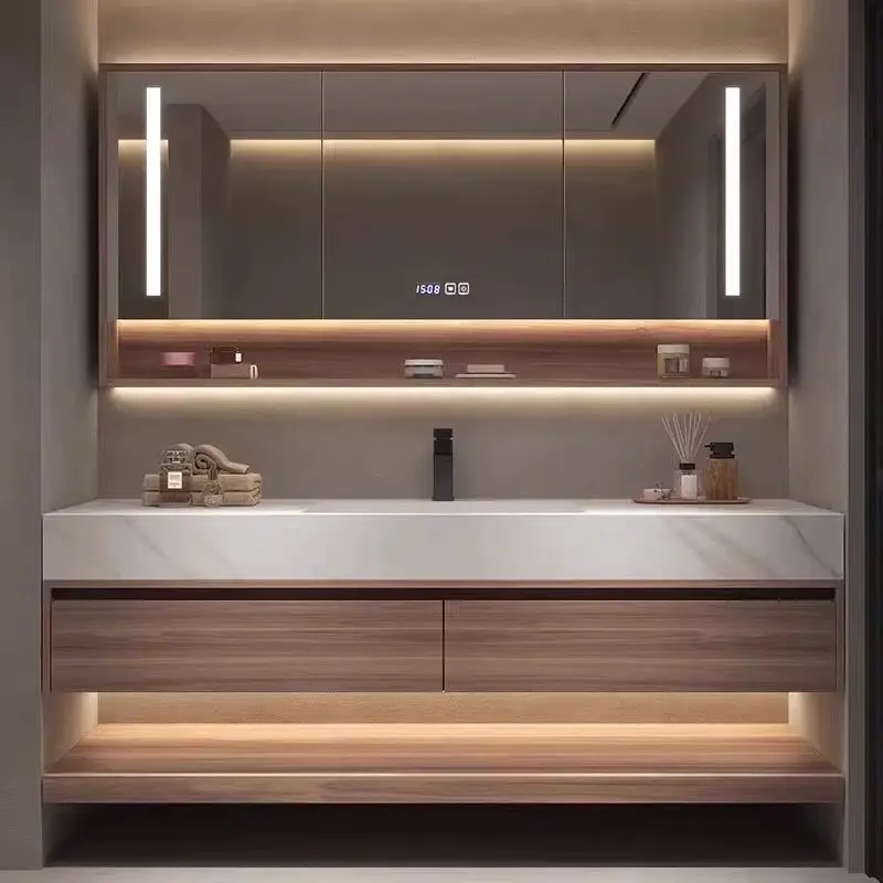 Picture 3: Oak lacquered rock slab ceramic seamless integrated basin, bathroom cabinet combination, bathroom washstand