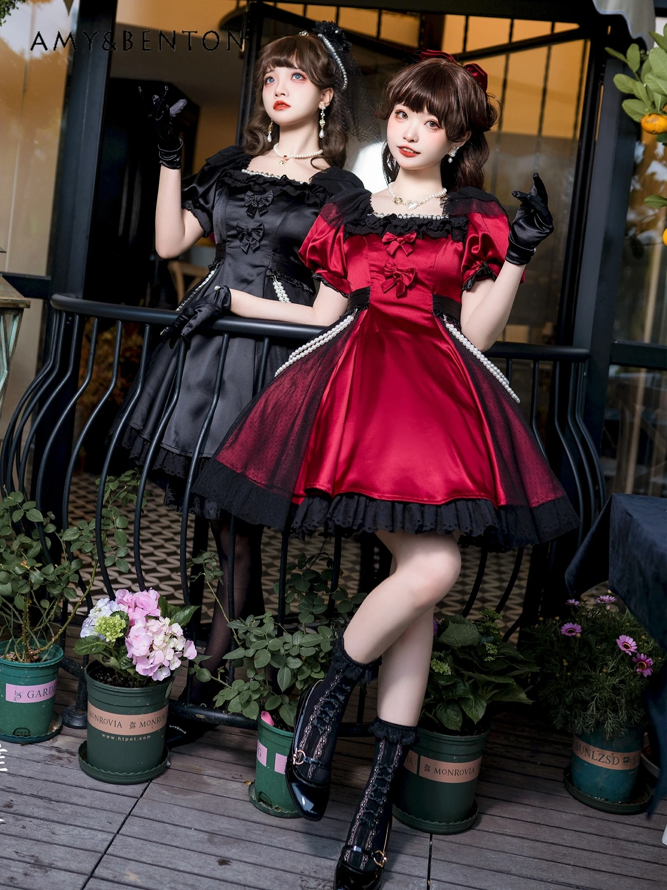 Estilo de fada op elegante cla original lolita vestido doce temperamento puff mangas pérola pingente high-end cetim magro vestidos inchados