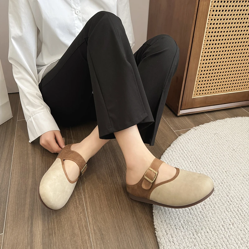 2024 summer new women's flat slippers Casual soft sole Mary Jane slippers, imitation fur design fashion women's slippers